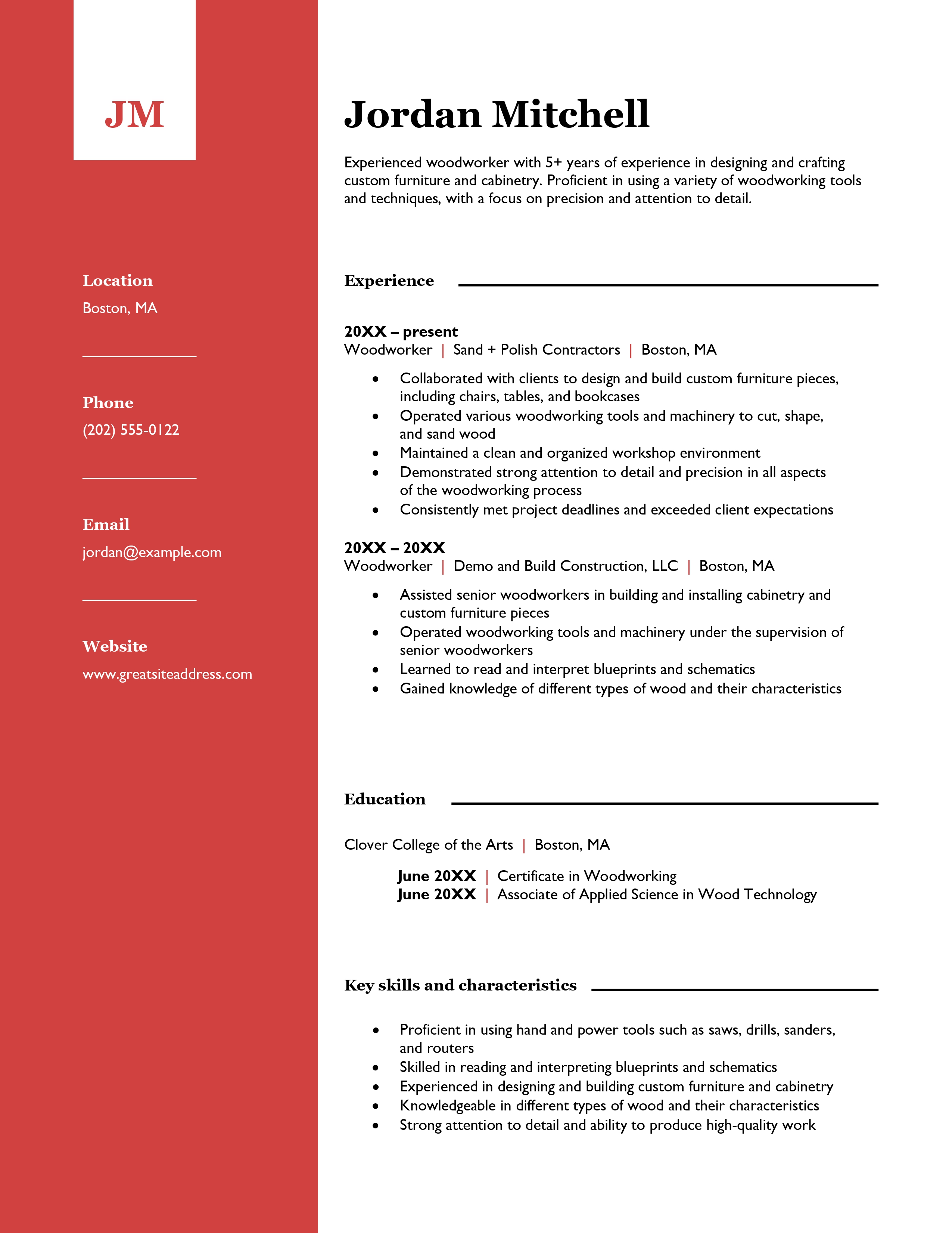 Modern Woodworking Resume Template